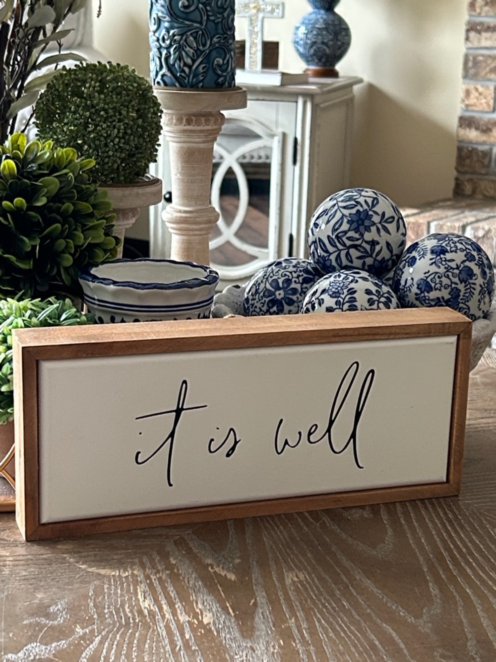 NEW! Bohemian Cottage Rustic Wood Frame It Is Well Sign